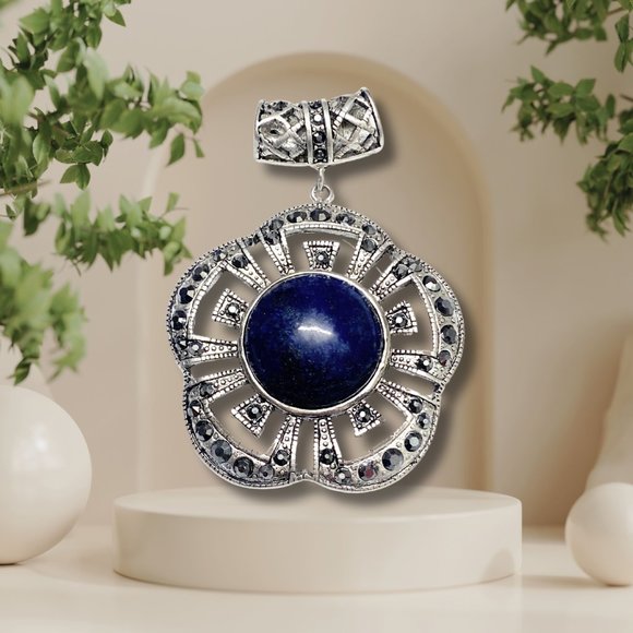 Antique Silver Genuine Lapis Lazuli Pendant for her Gemstone Pendant - Picture 8 of 11